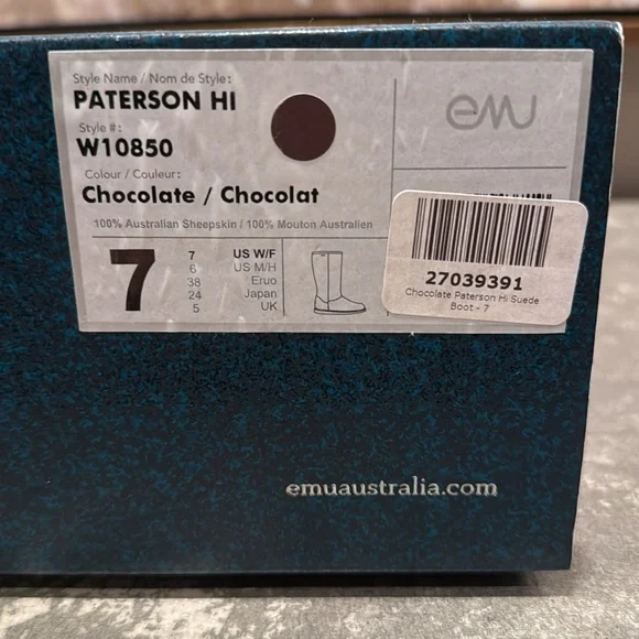 NWT IN BOX Emu waterproof Patterson HI boot size 7